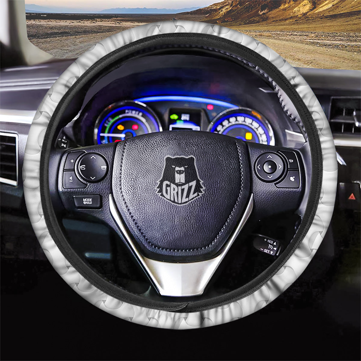 White Abstract 3D Geometric Print Pattern Car Steering Wheel Cover-grizzshop