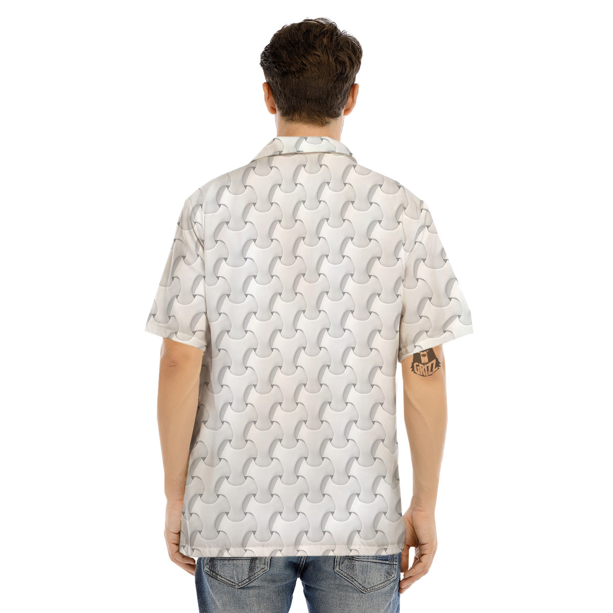 White Abstract 3D Geometric Print Pattern Men's Hawaiian Shirt-grizzshop