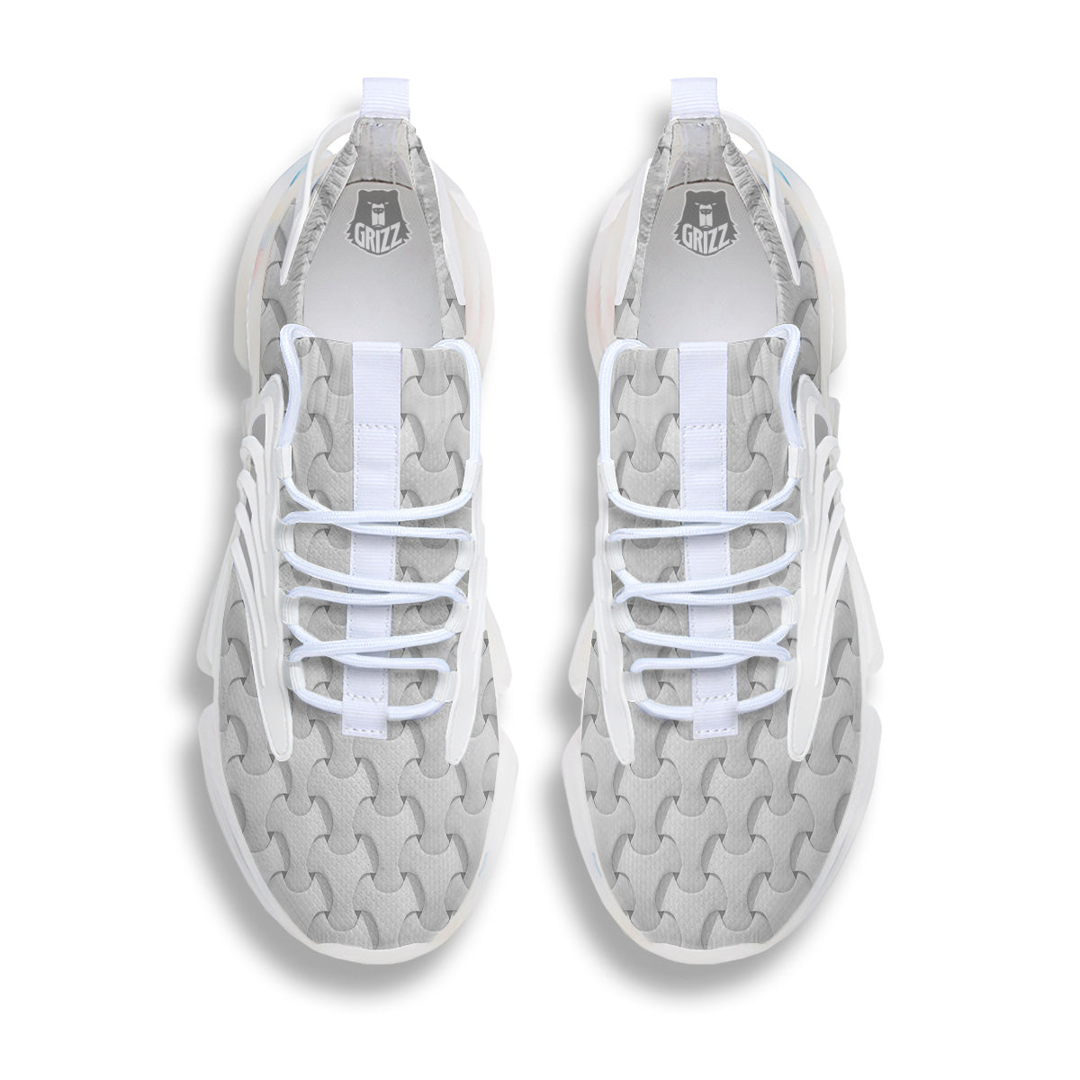 White Abstract 3D Geometric Print Pattern White Gym Shoes-grizzshop