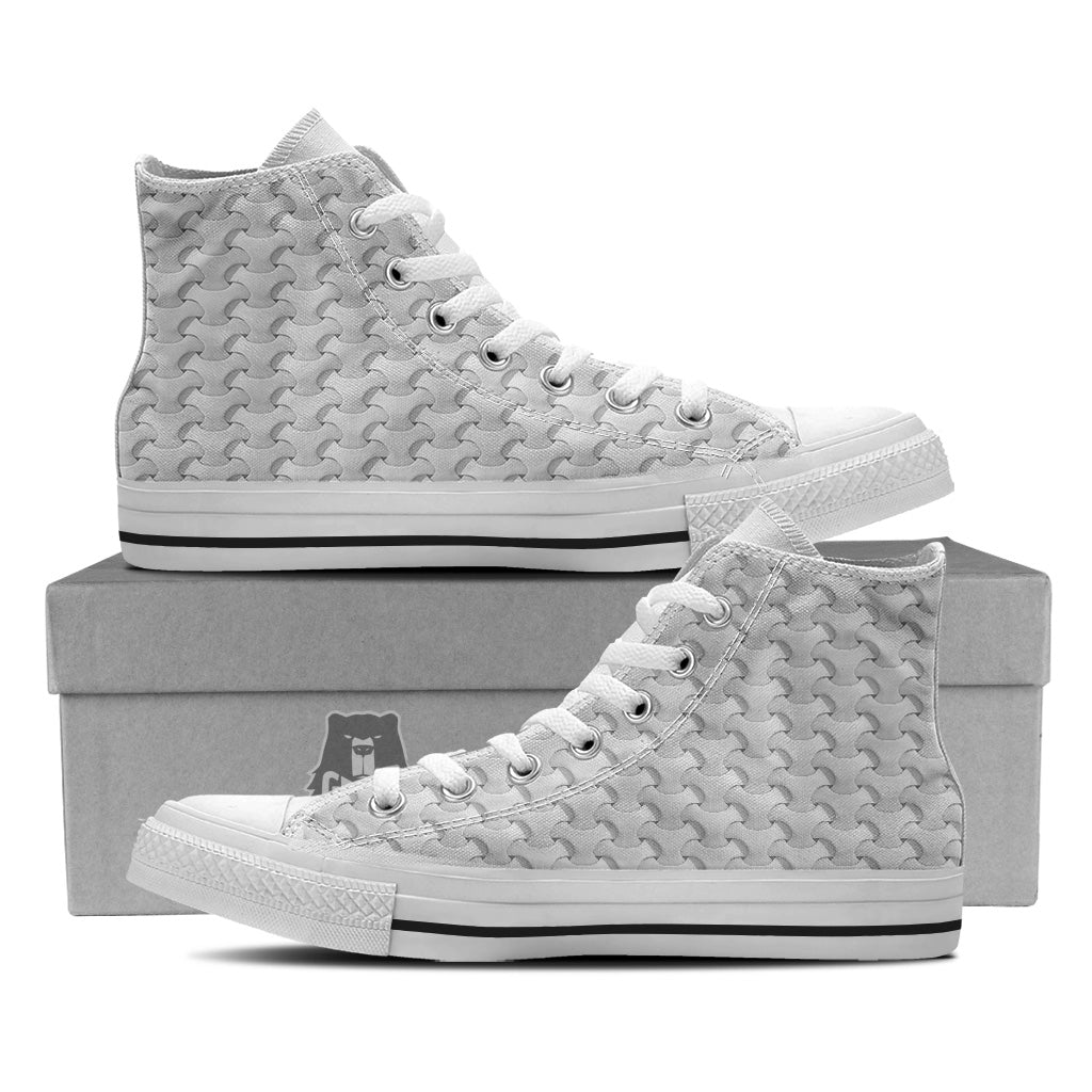 White Abstract 3D Geometric Print Pattern White High Top Shoes-grizzshop