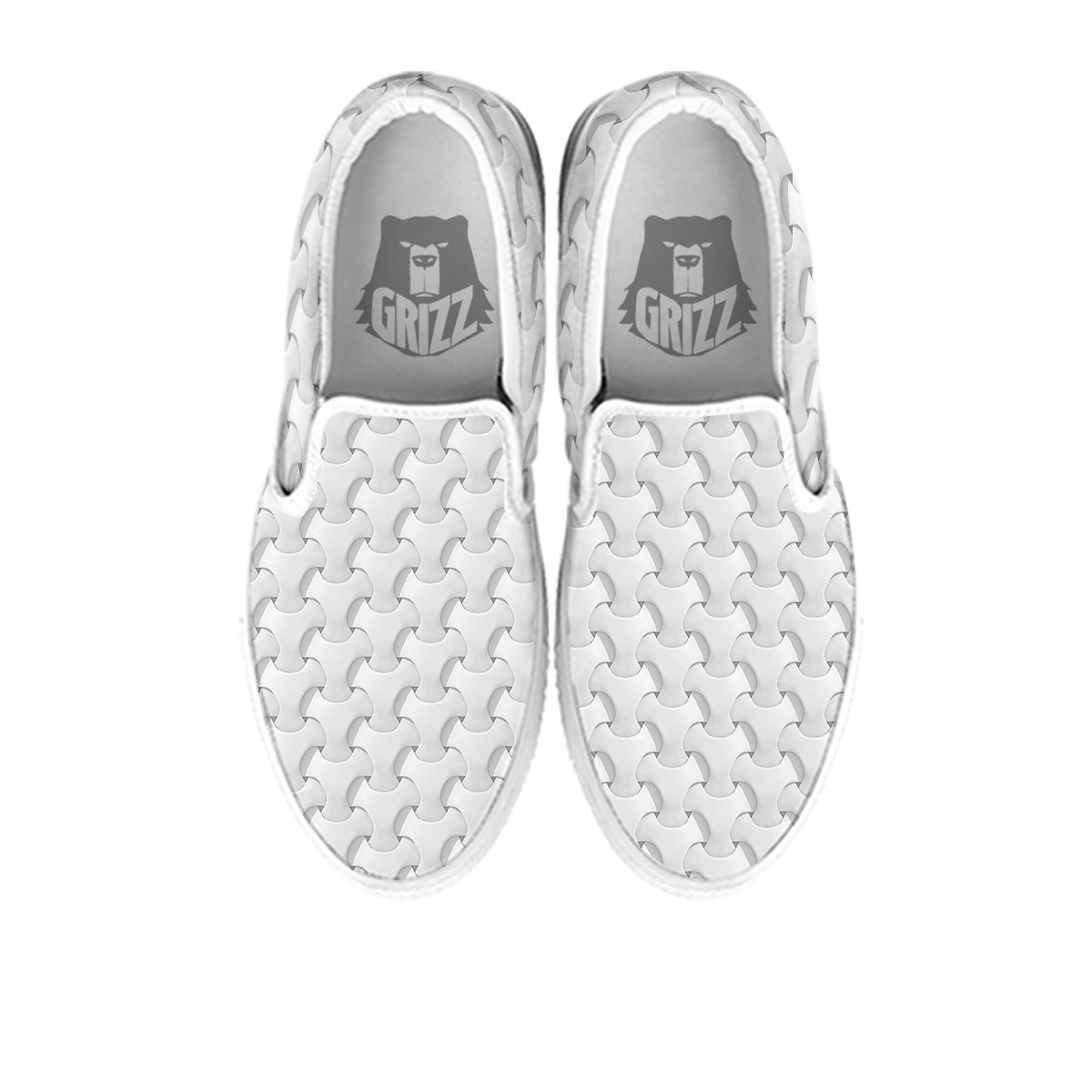 White Abstract 3D Geometric Print Pattern White Slip On Shoes-grizzshop