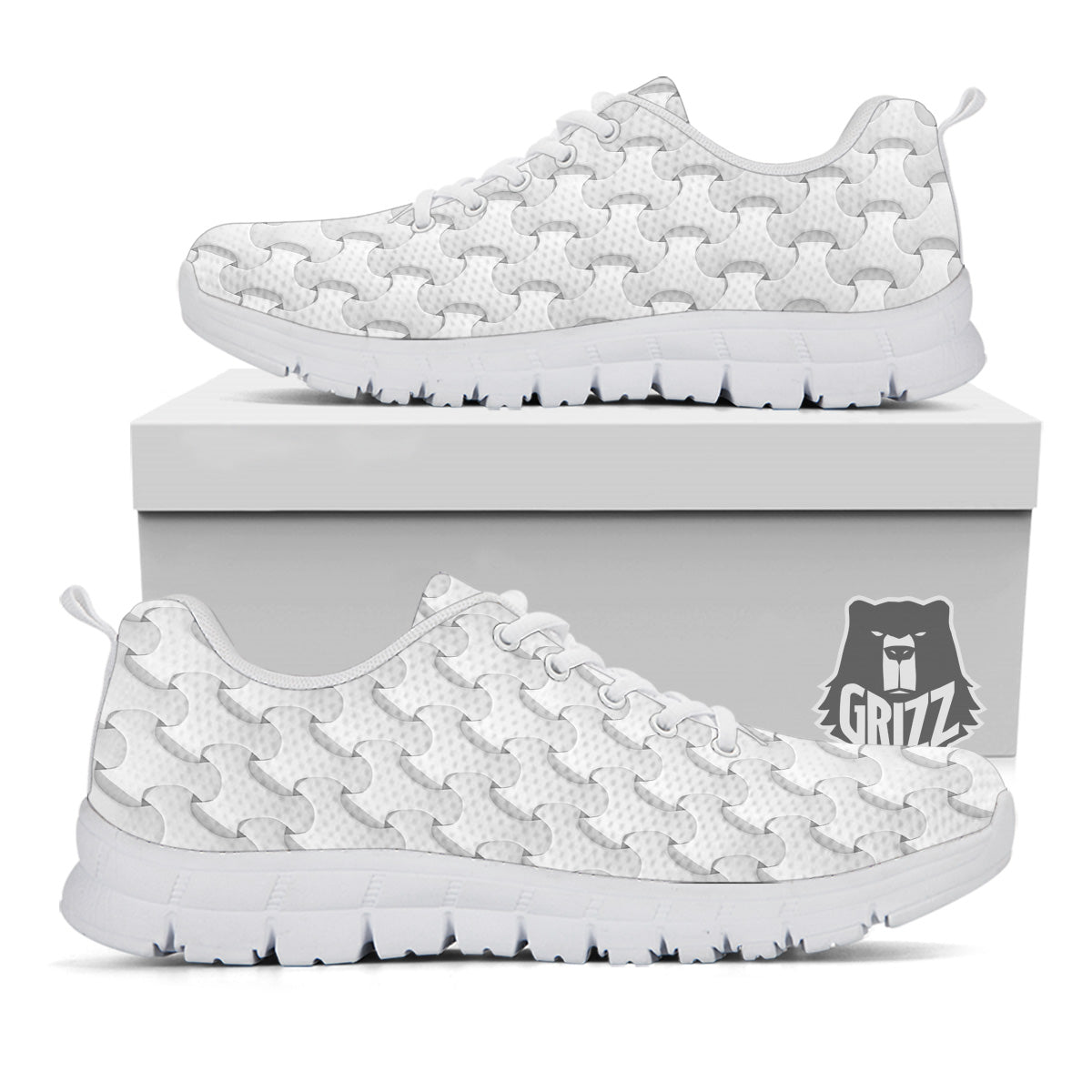 White Abstract 3D Geometric Print Pattern White Sneaker-grizzshop