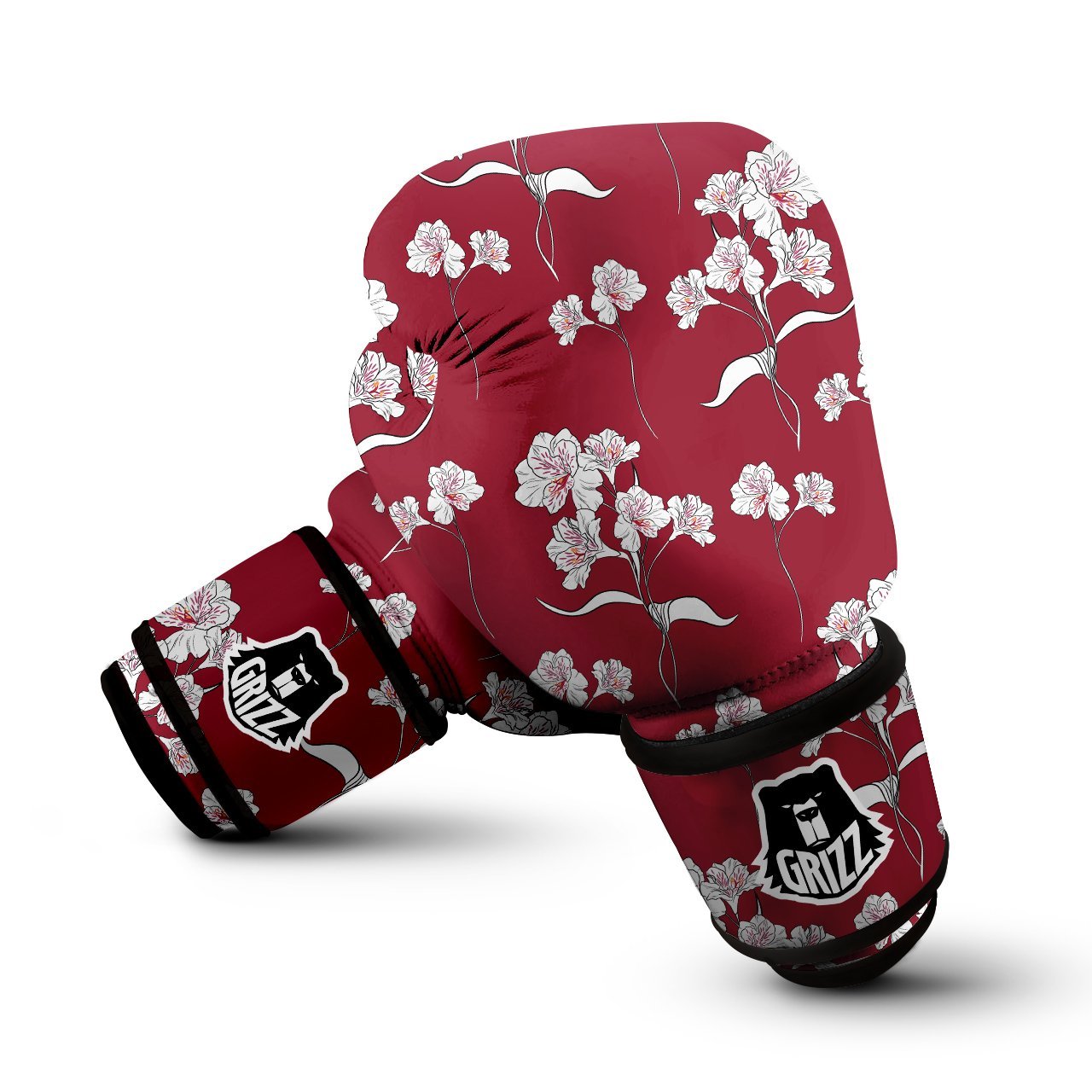 White Alstroemeria Red Print Pattern Boxing Gloves-grizzshop