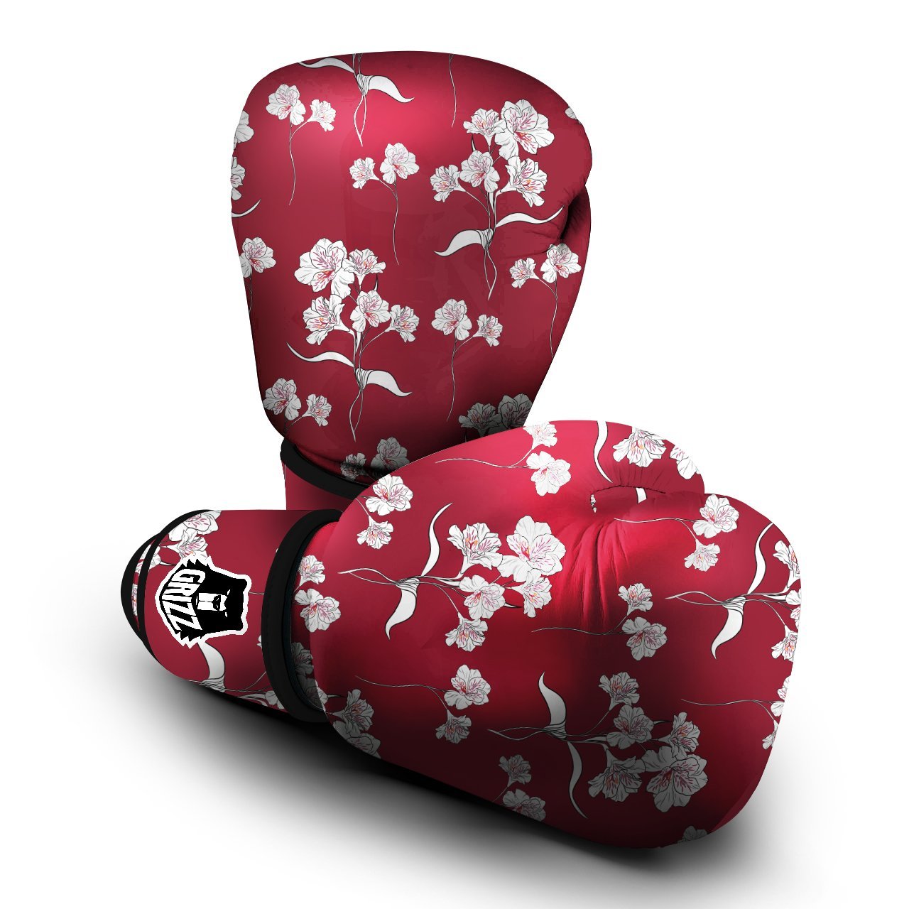 White Alstroemeria Red Print Pattern Boxing Gloves-grizzshop