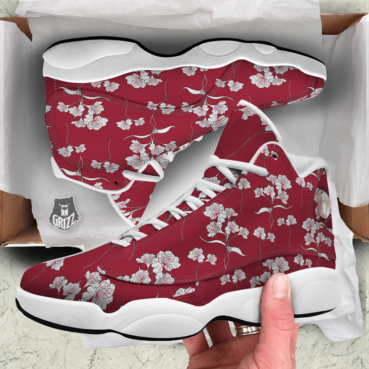 White Alstroemeria Red Print Pattern White Basketball Shoes-grizzshop