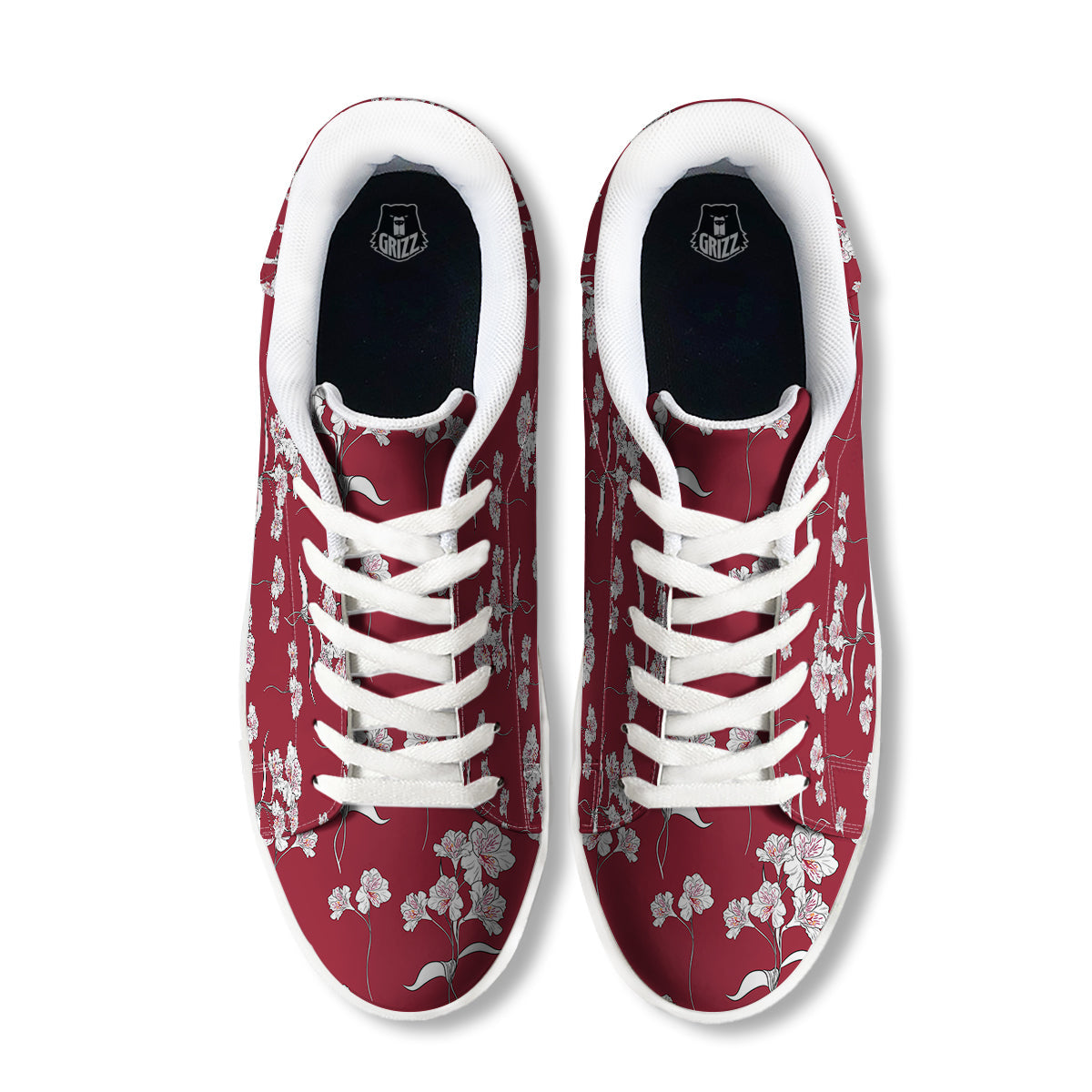 White Alstroemeria Red Print Pattern White Low Top Sneakers-grizzshop
