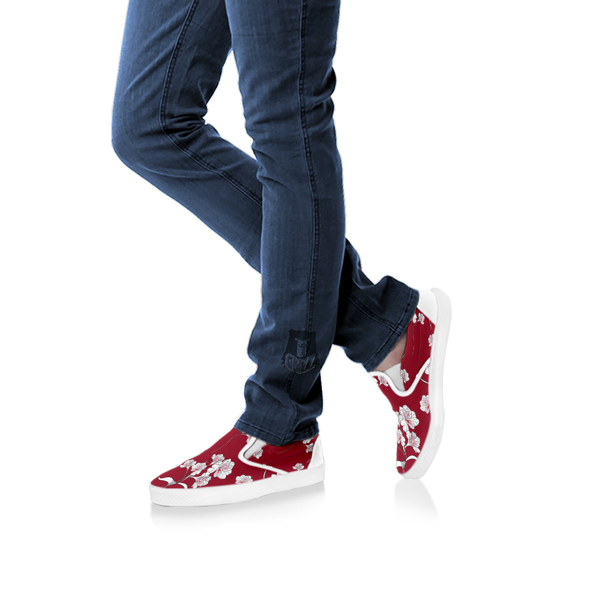 White Alstroemeria Red Print Pattern White Slip On Shoes-grizzshop