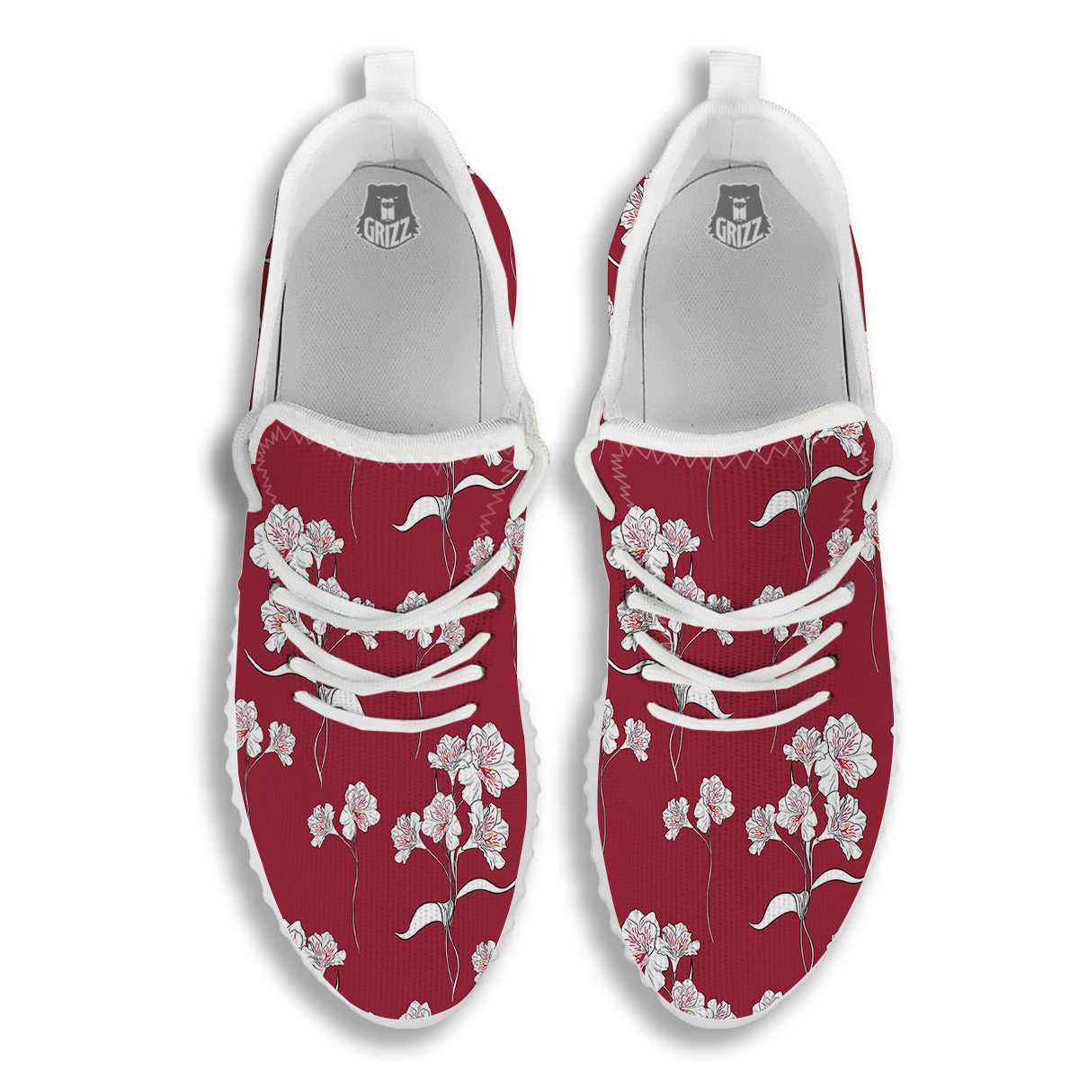 White Alstroemeria Red Print Pattern White Walking Shoes-grizzshop