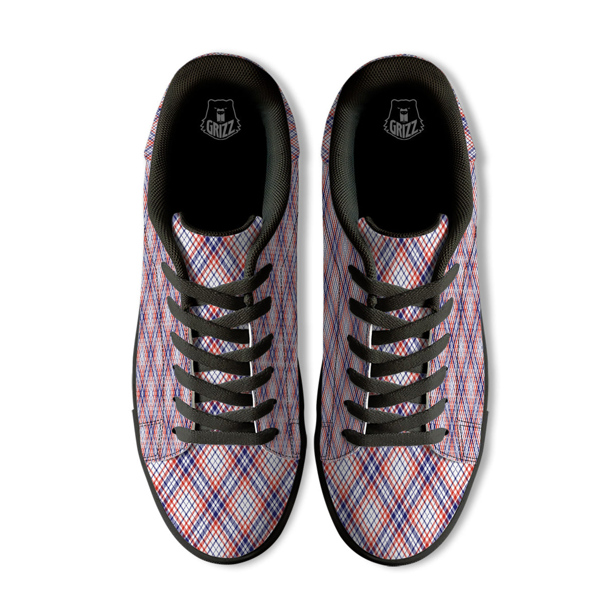 White American Plaid And Blue Red Print Black Low Top Sneakers-grizzshop