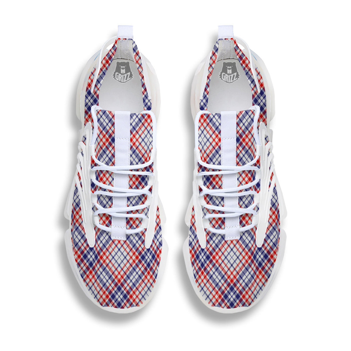 White American Plaid And Blue Red Print White Gym Shoes-grizzshop
