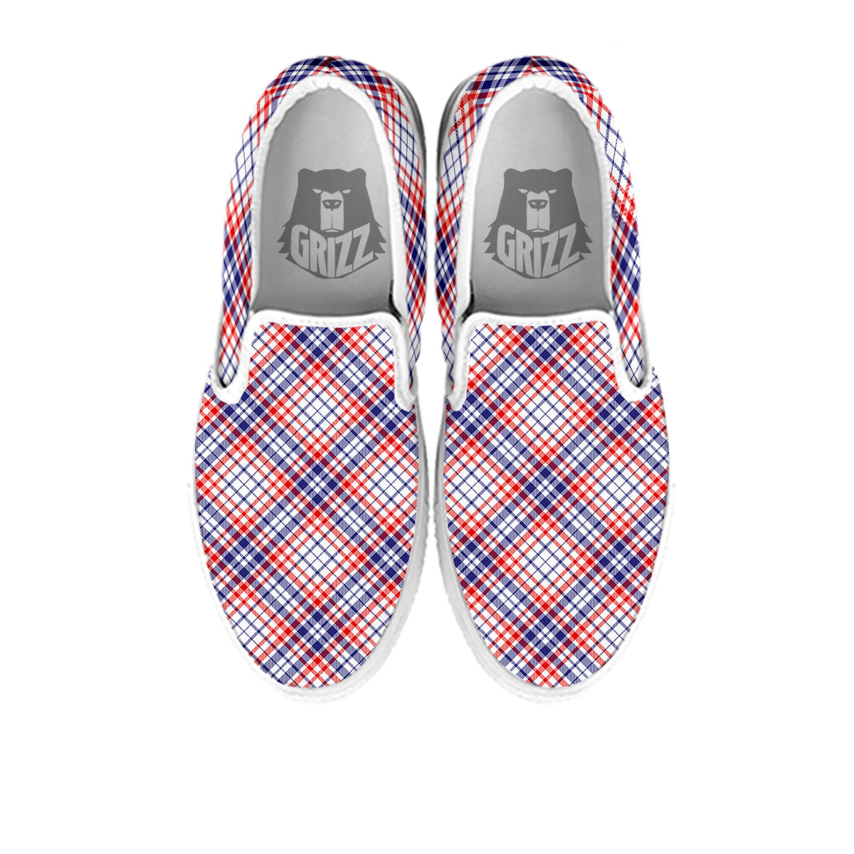 White American Plaid And Blue Red Print White Slip On Shoes-grizzshop