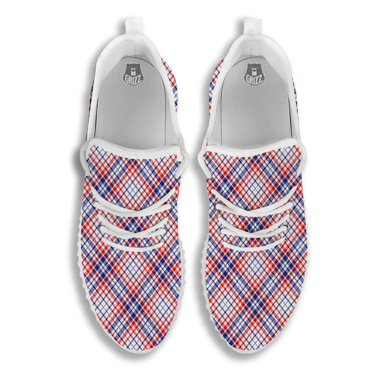 White American Plaid And Blue Red Print White Walking Shoes-grizzshop