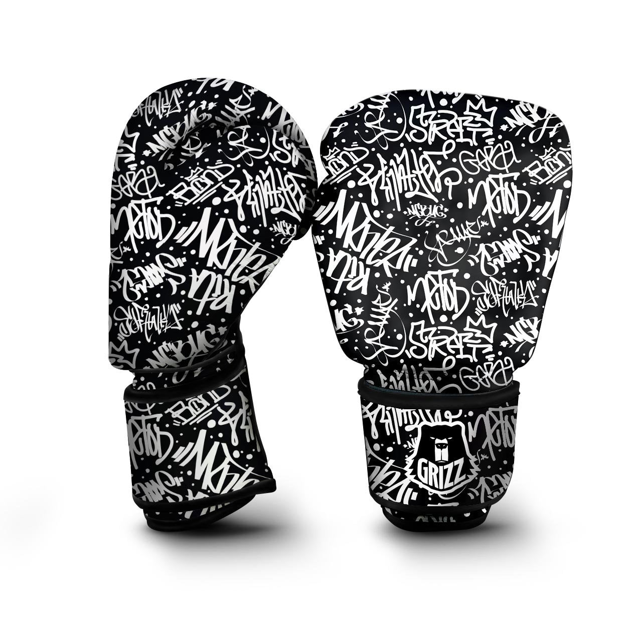 White And Black Graffiti Doodle Text Print Boxing Gloves-grizzshop