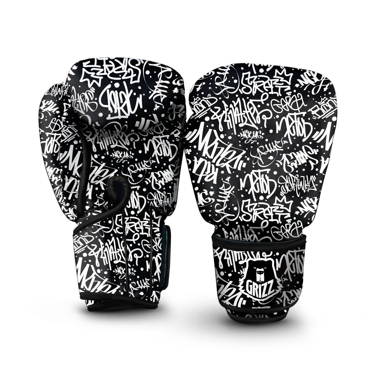 White And Black Graffiti Doodle Text Print Boxing Gloves-grizzshop