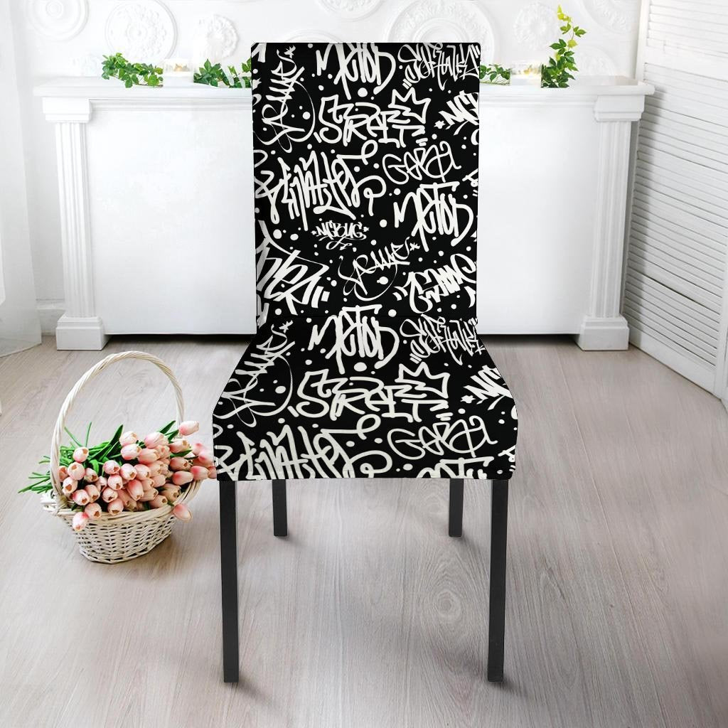 White And Black Graffiti Doodle Text Print Chair Cover-grizzshop