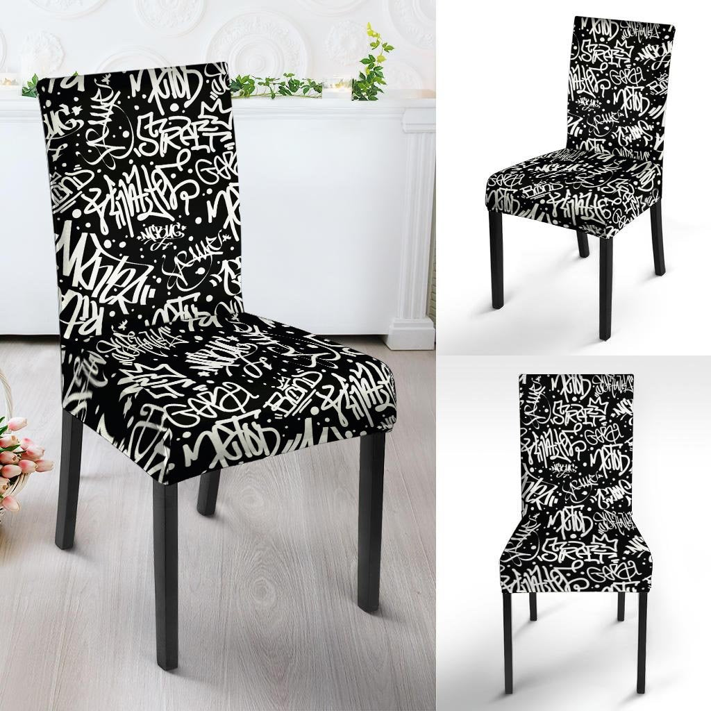 White And Black Graffiti Doodle Text Print Chair Cover-grizzshop