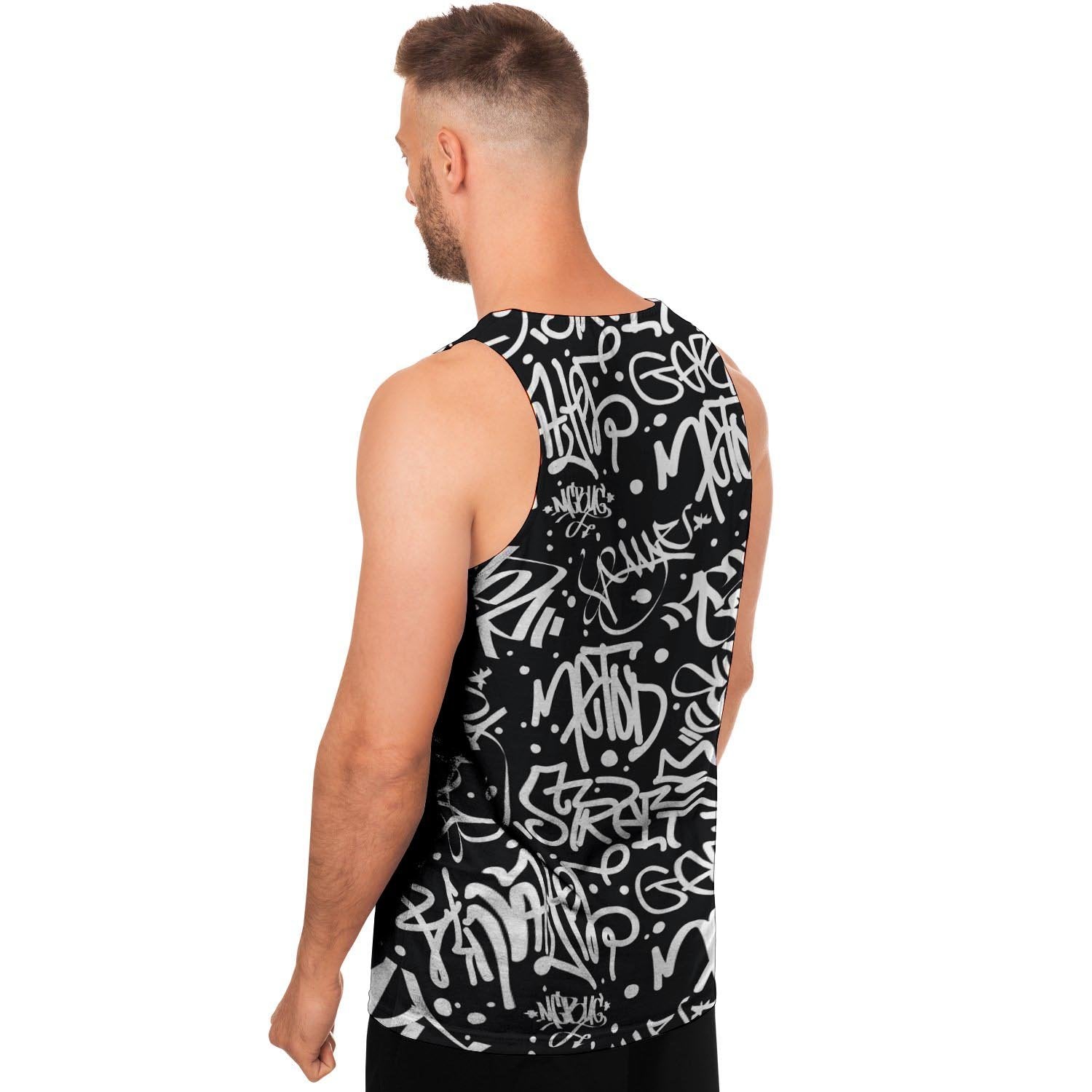 White And Black Graffiti Doodle Text Print Men's Tank Tops-grizzshop