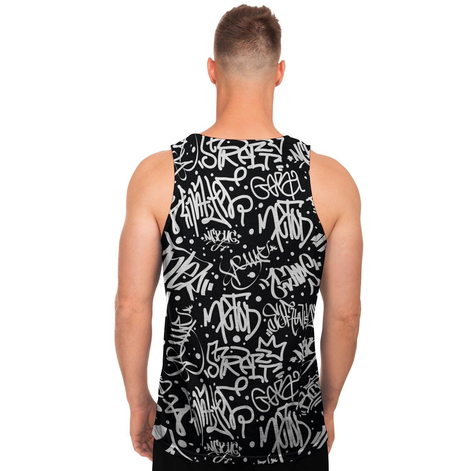 White And Black Graffiti Doodle Text Print Men's Tank Tops-grizzshop