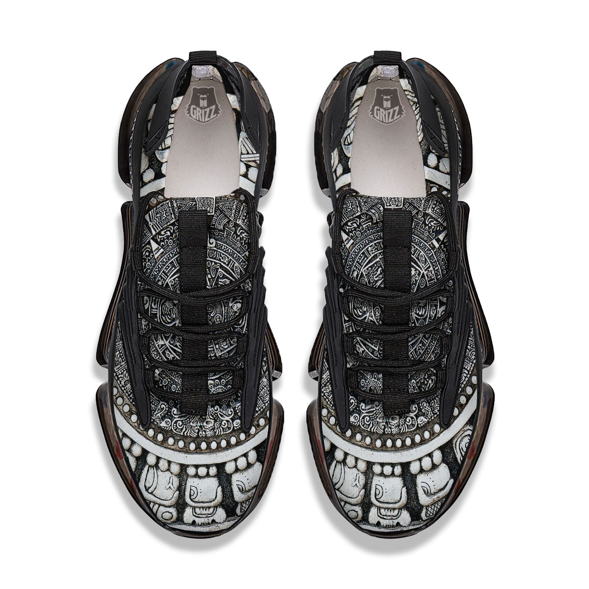 White And Black Maya Calendar Print Black Gym Shoes-grizzshop