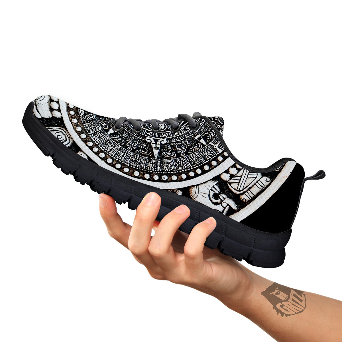 White And Black Maya Calendar Print Black Sneaker-grizzshop