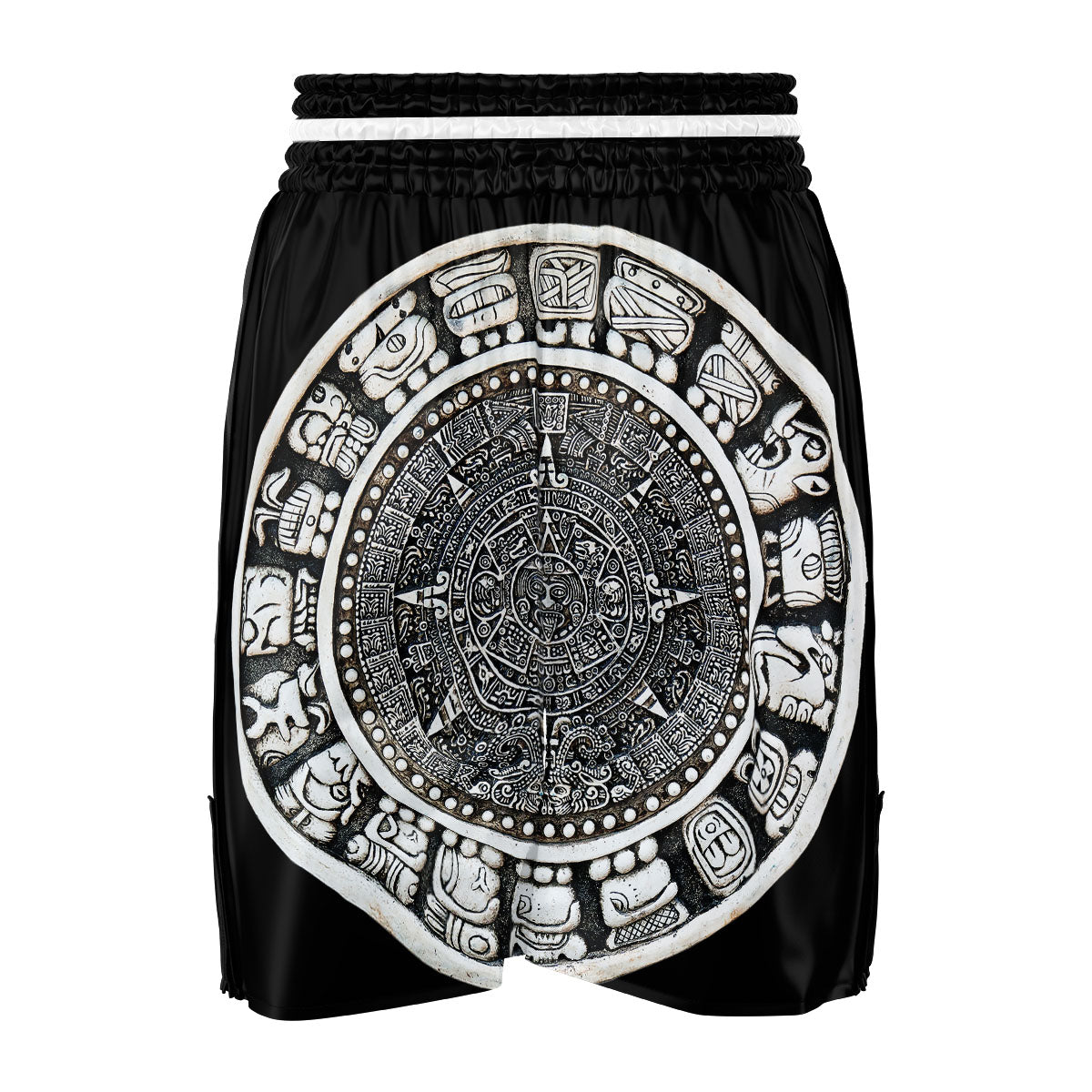 White And Black Maya Calendar Print Boxing Shorts-grizzshop