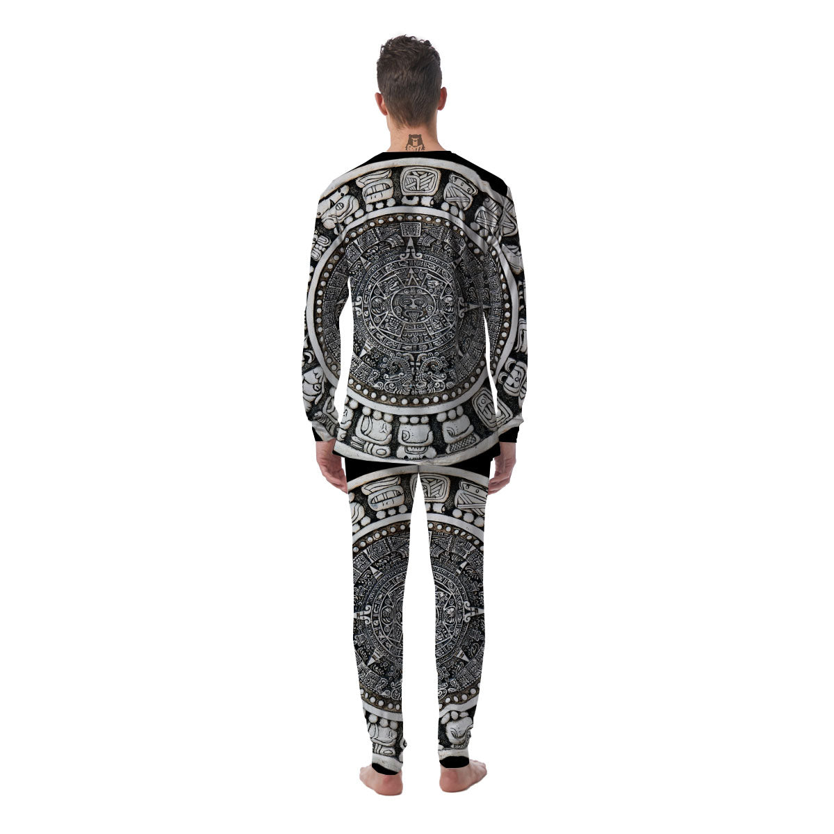 White And Black Maya Calendar Print Men's Pajamas-grizzshop