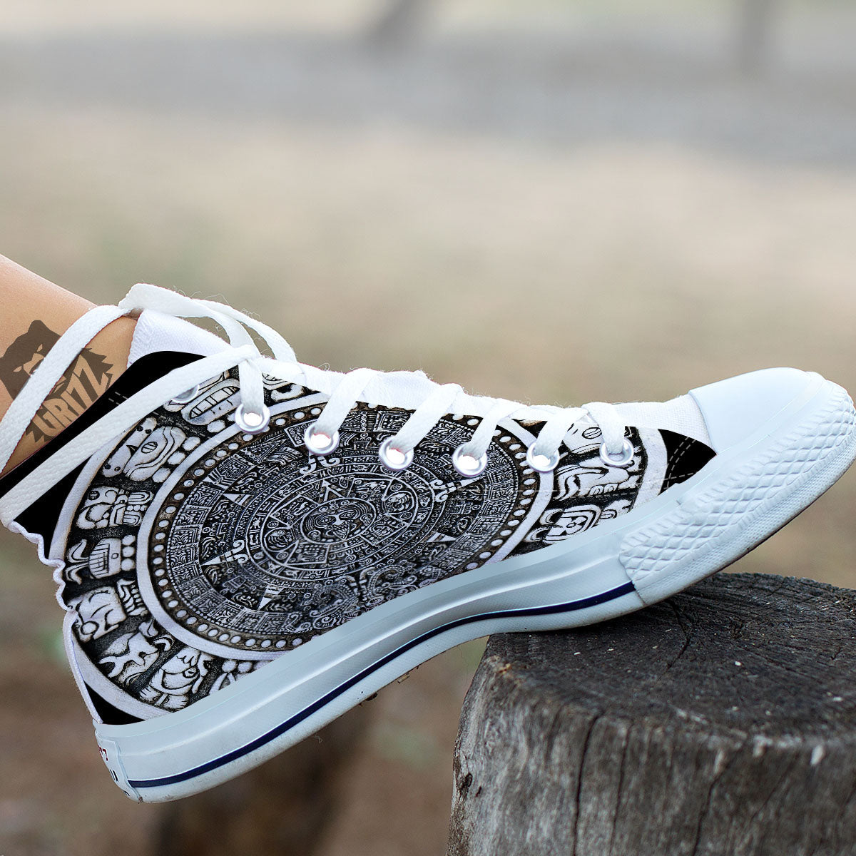White And Black Maya Calendar Print White High Top Shoes-grizzshop