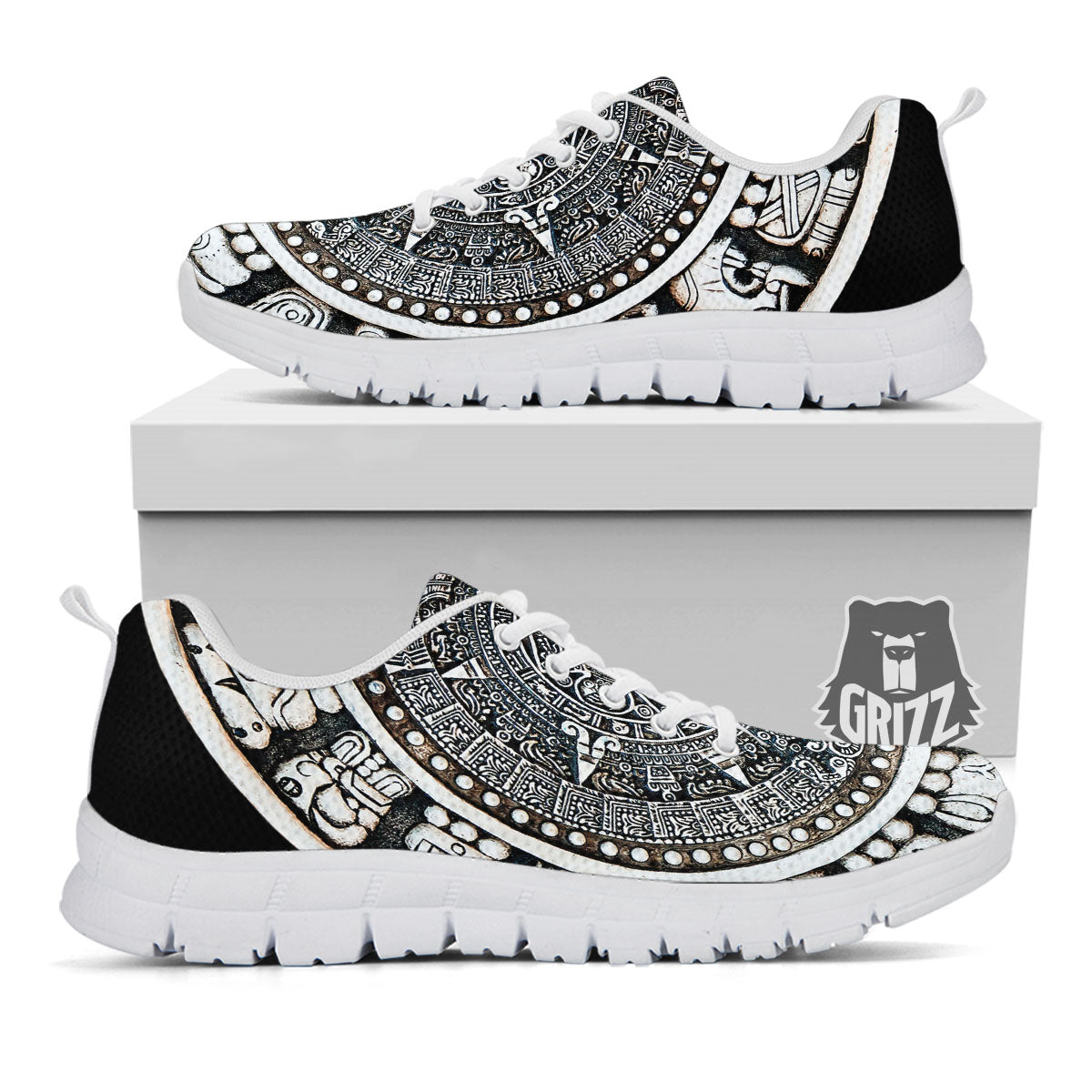 White And Black Maya Calendar Print White Sneaker-grizzshop