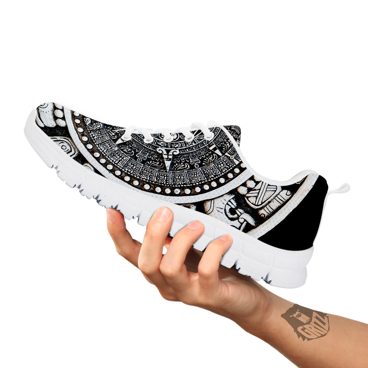 White And Black Maya Calendar Print White Sneaker-grizzshop