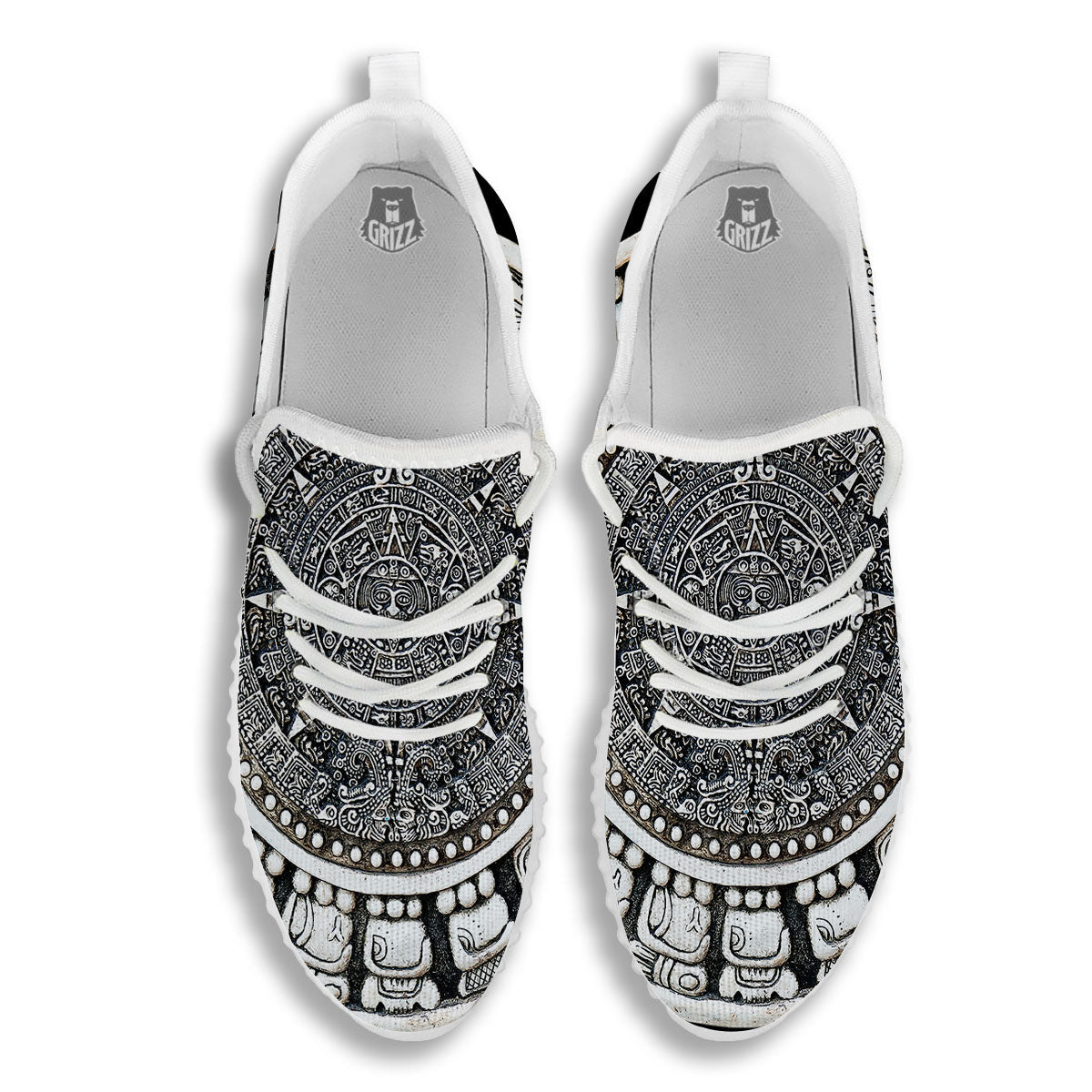 White And Black Maya Calendar Print White Walking Shoes-grizzshop