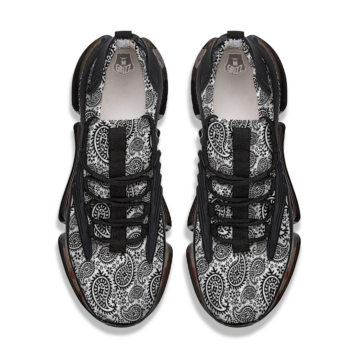 White And Black Paisley Print Pattern Black Gym Shoes-grizzshop