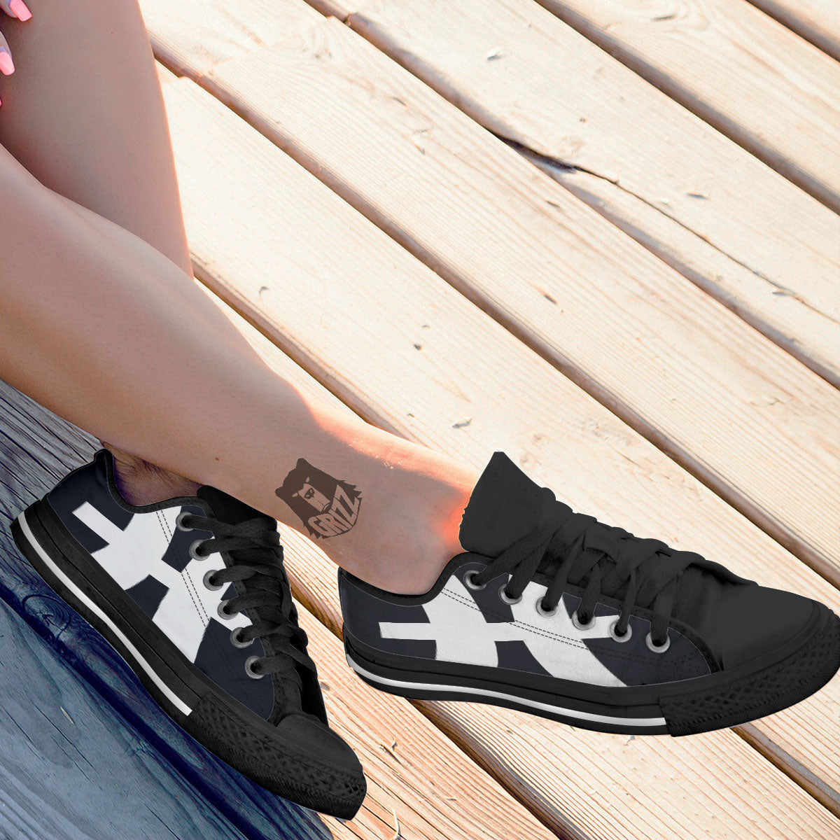 White And Black Pisces Sign Print Black Low Top Shoes-grizzshop