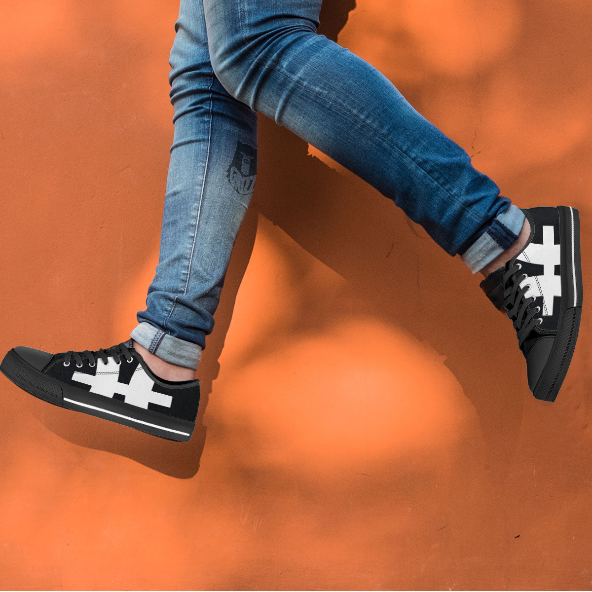 White And Black Pisces Sign Print Black Low Top Shoes-grizzshop
