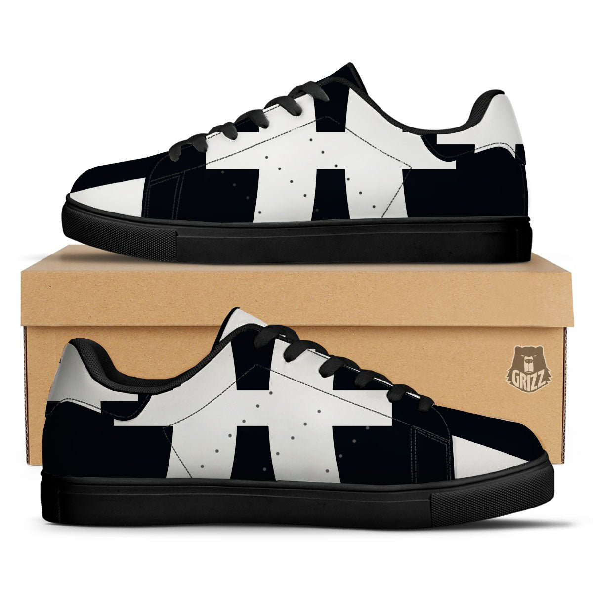 White And Black Pisces Sign Print Black Low Top Sneakers-grizzshop