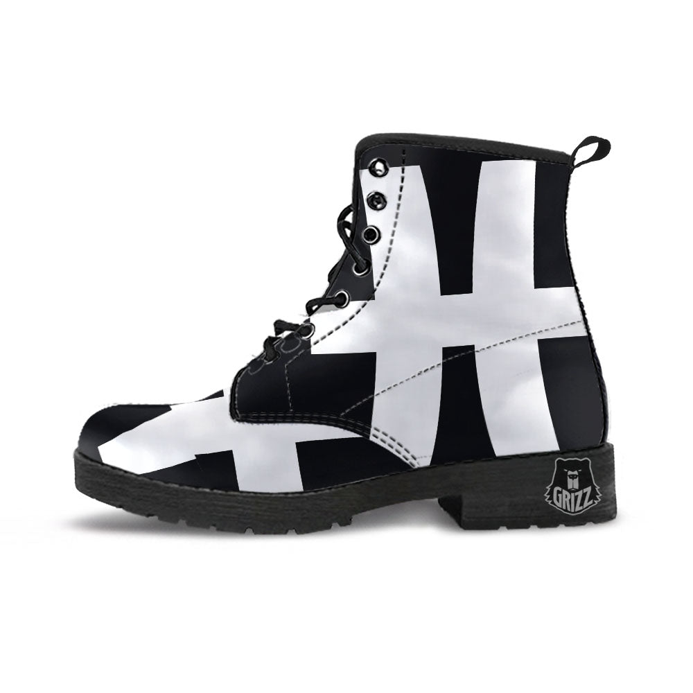 White And Black Pisces Sign Print Leather Boots-grizzshop