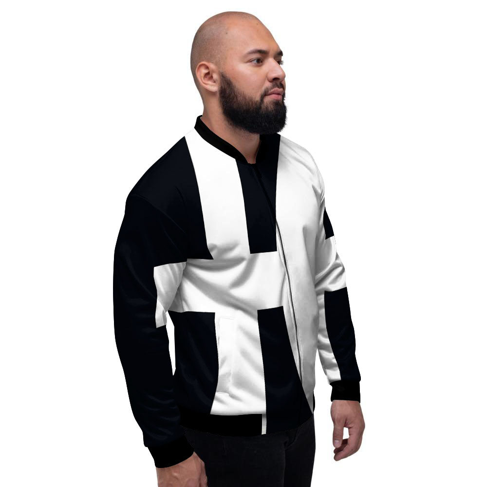 White And Black Pisces Sign Print Men's Bomber Jacket-grizzshop
