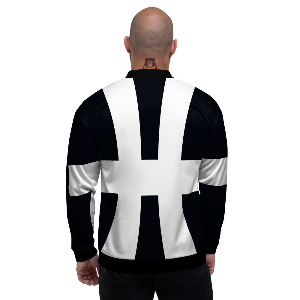 White And Black Pisces Sign Print Men's Bomber Jacket-grizzshop