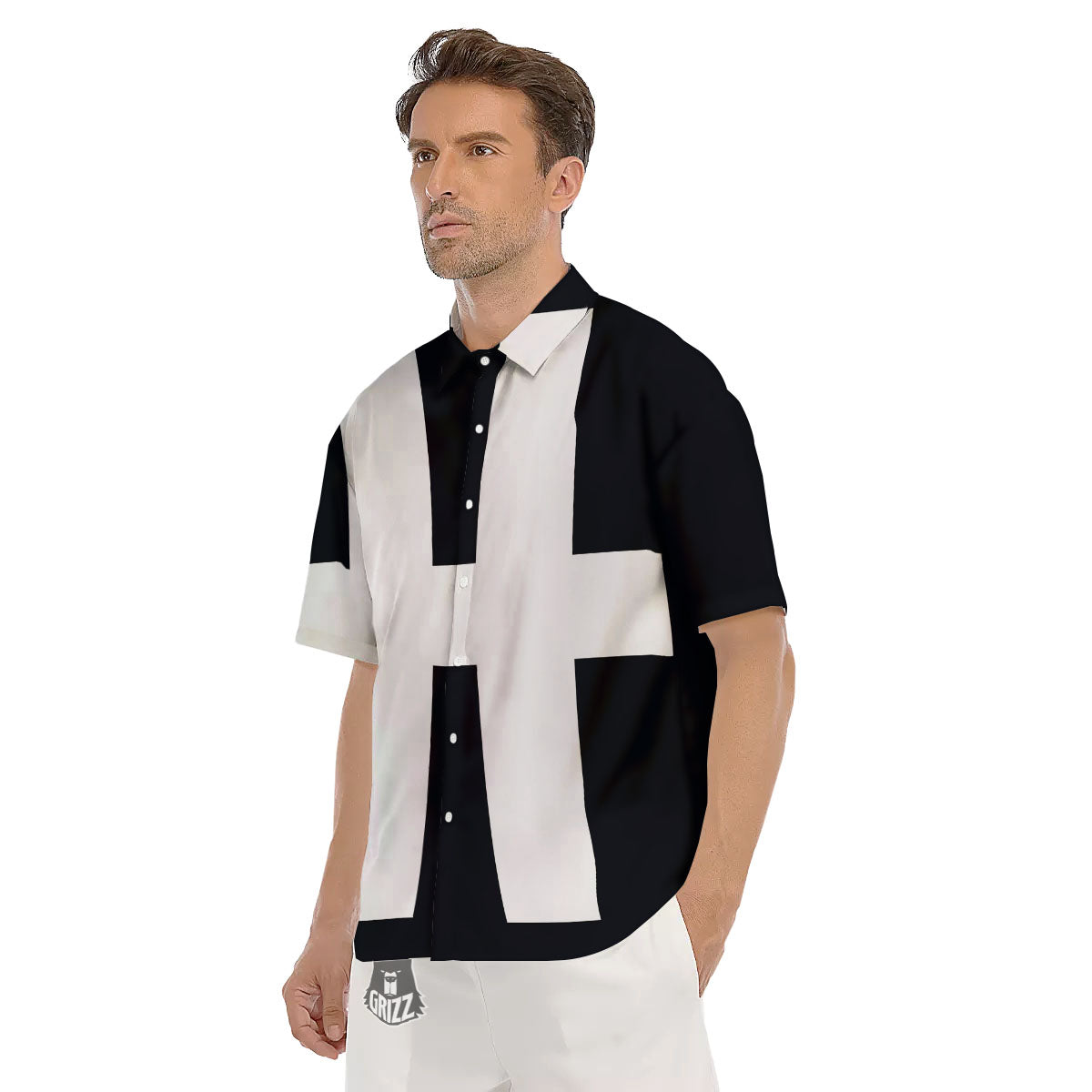 White And Black Pisces Sign Print Men's Short Sleeve Shirts-grizzshop