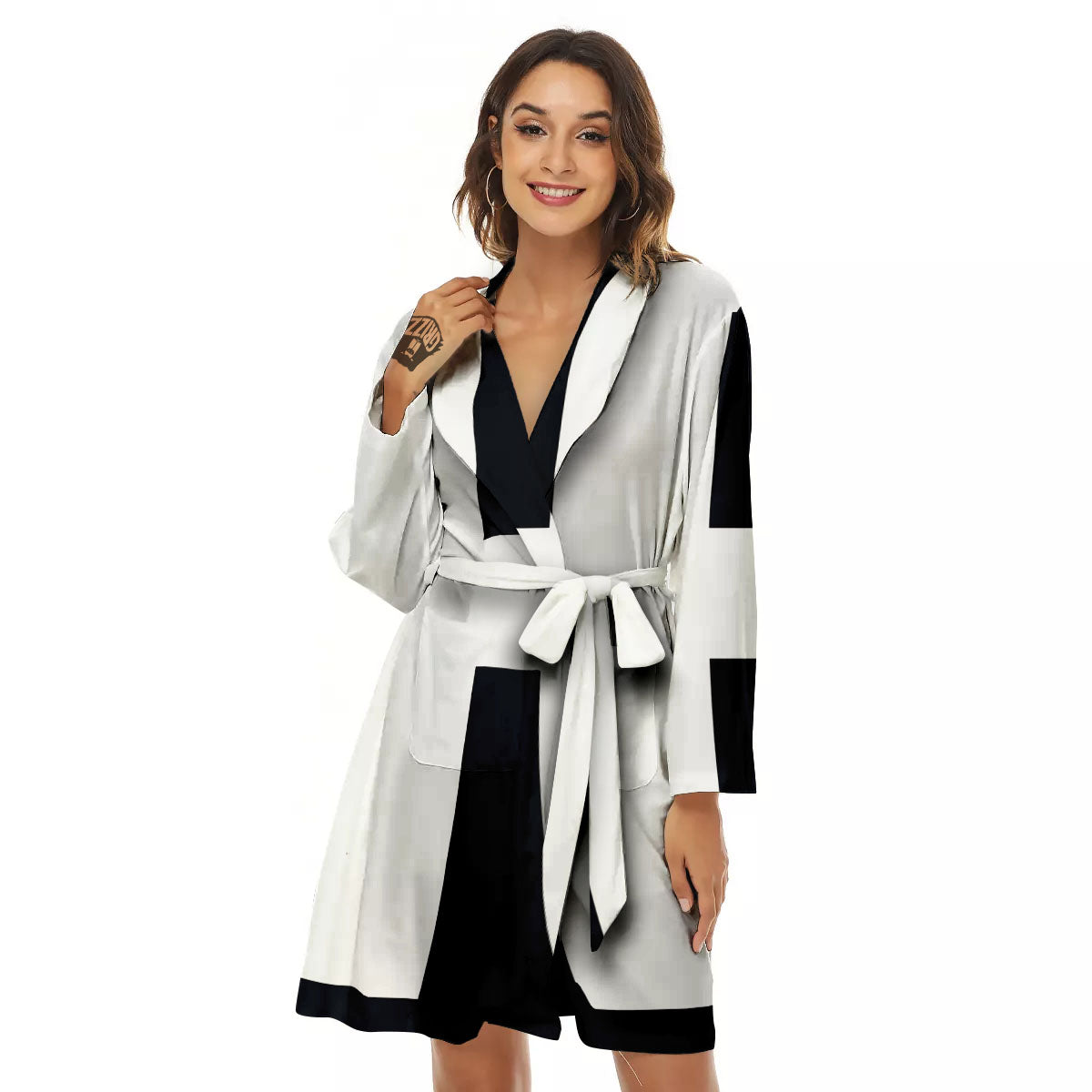 White And Black Pisces Sign Print Women's Robe-grizzshop