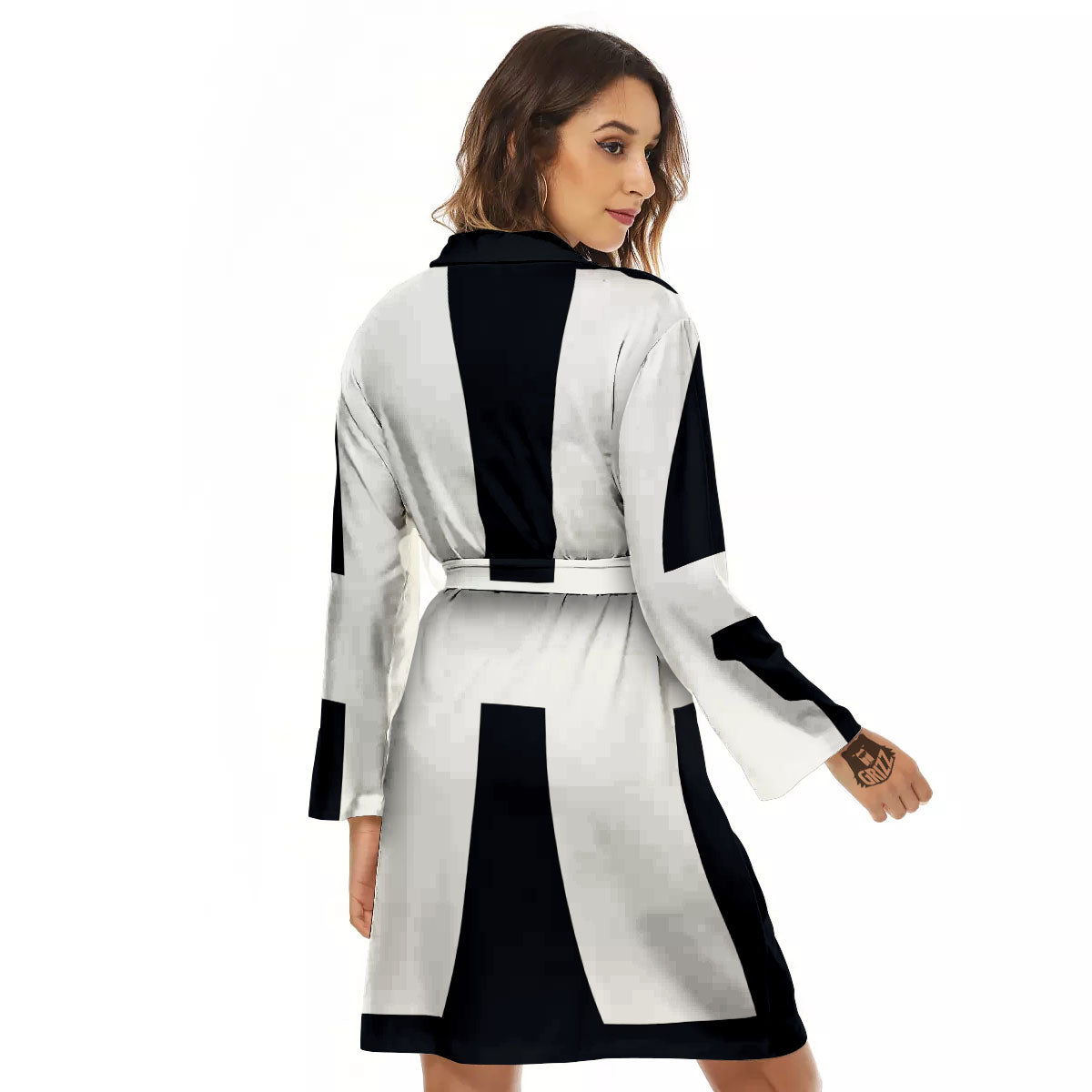 White And Black Pisces Sign Print Women's Robe-grizzshop