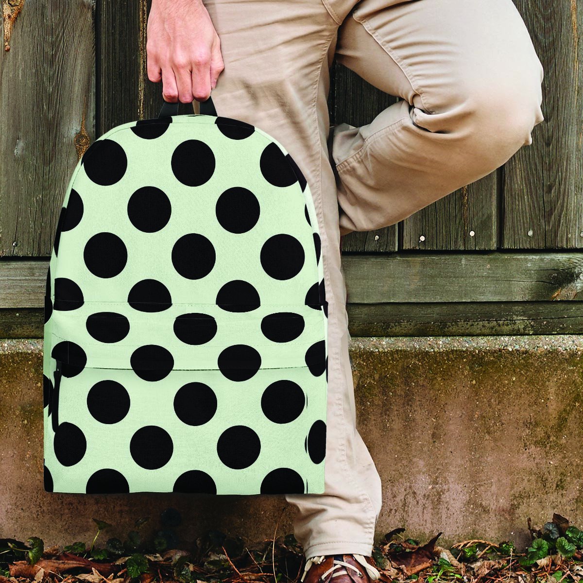 White And Black Polka Dot Print Backpack-grizzshop