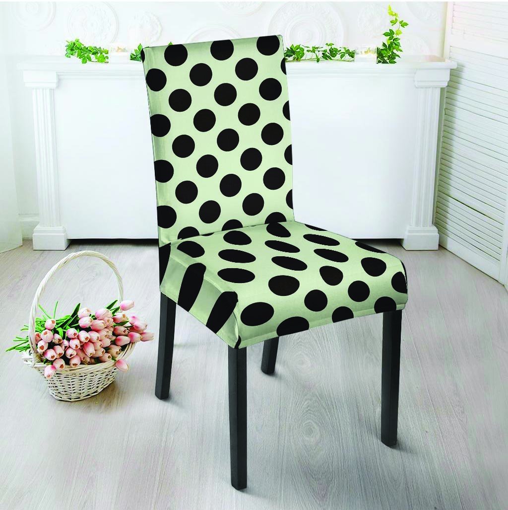 White And Black Polka Dot Print Chair Cover-grizzshop