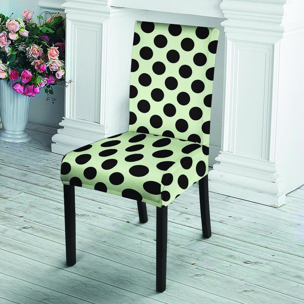 White And Black Polka Dot Print Chair Cover-grizzshop