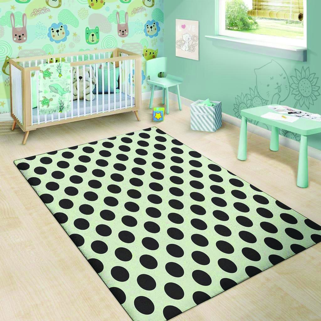 White And Black Polka Dot Print Floor Mat-grizzshop