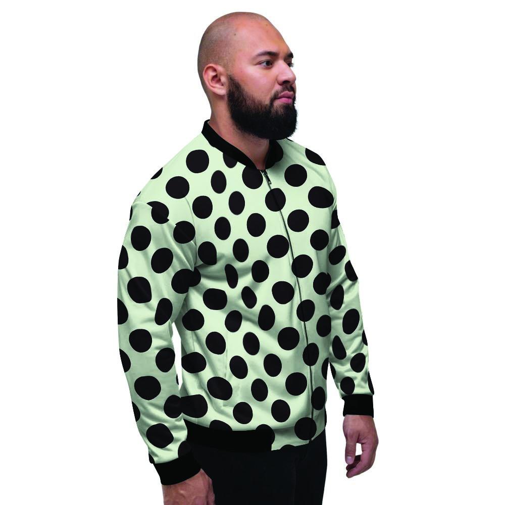 White And Black Polka Dot Print Men's Bomber Jacket-grizzshop