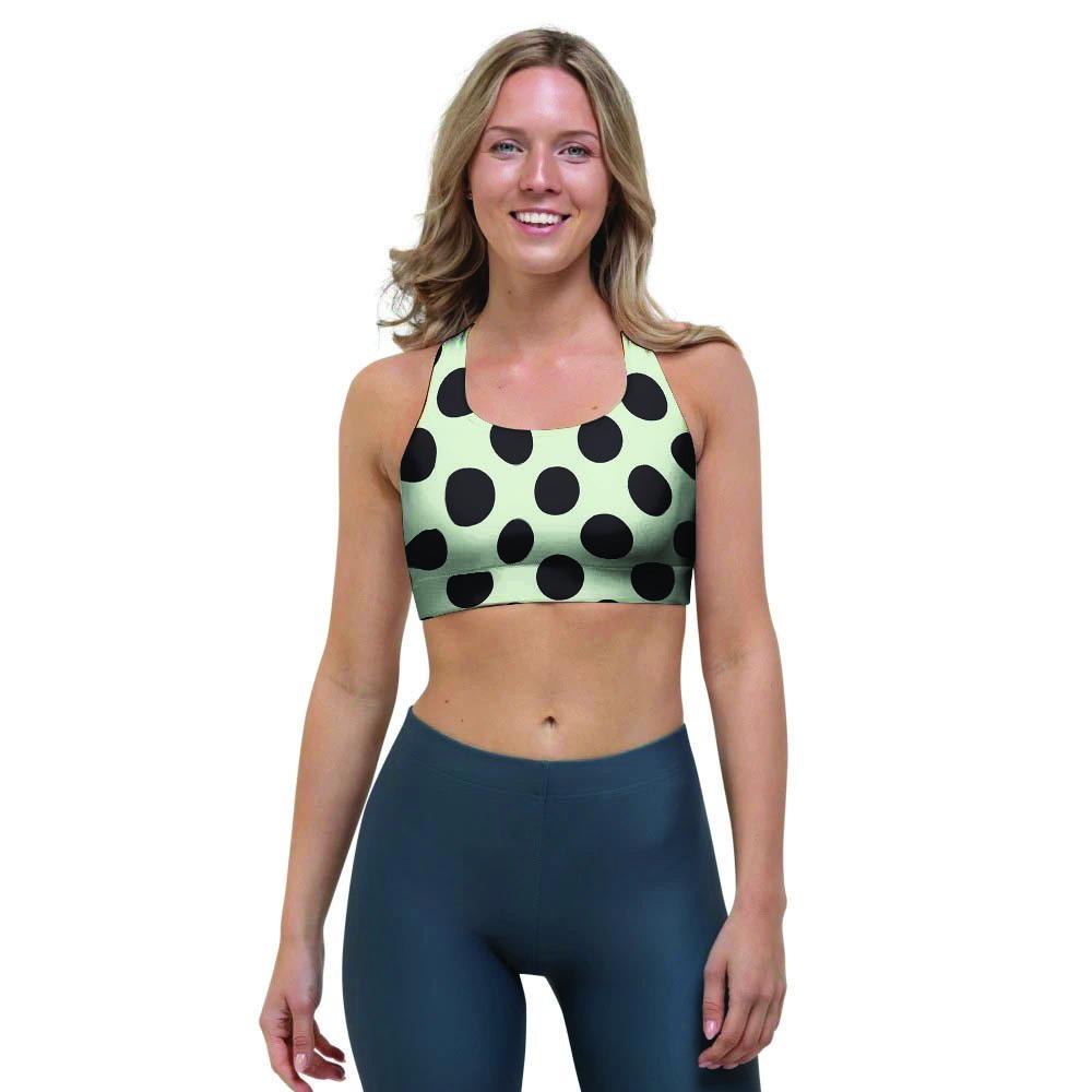 White And Black Polka Dot Print Sports Bra-grizzshop