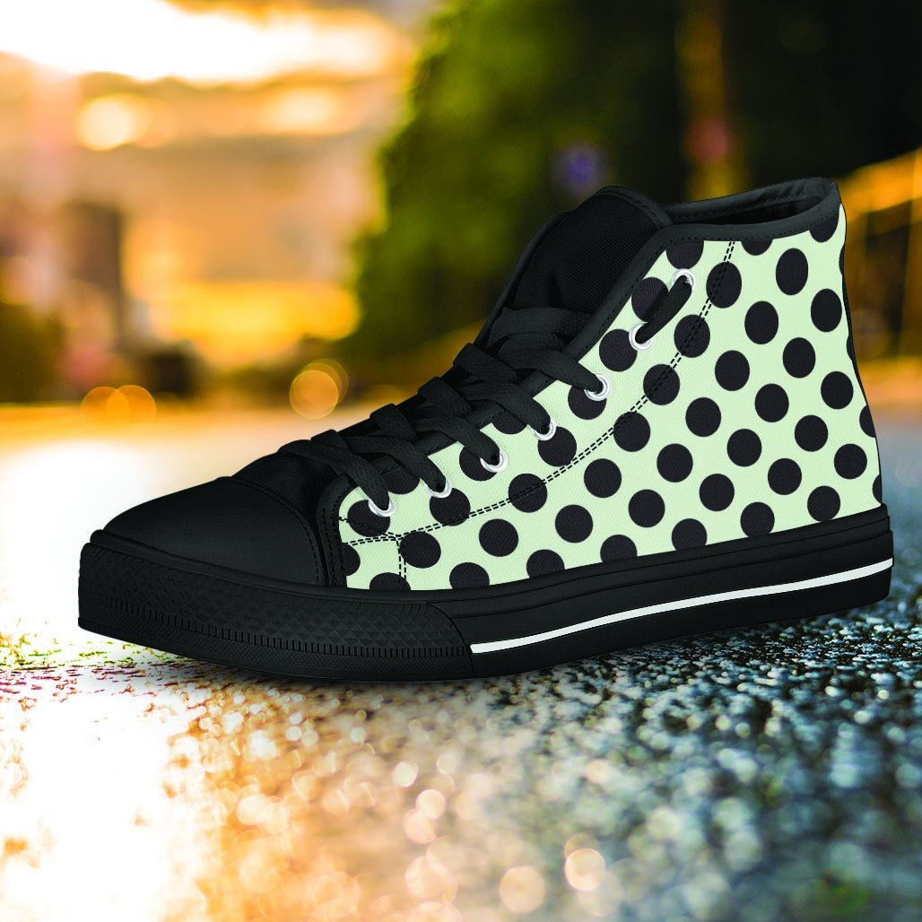 White And Black Polka Dot Print Women's High Top Shoes-grizzshop