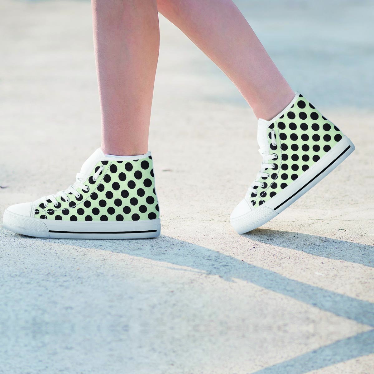 White And Black Polka Dot Print Women's High Top Shoes-grizzshop