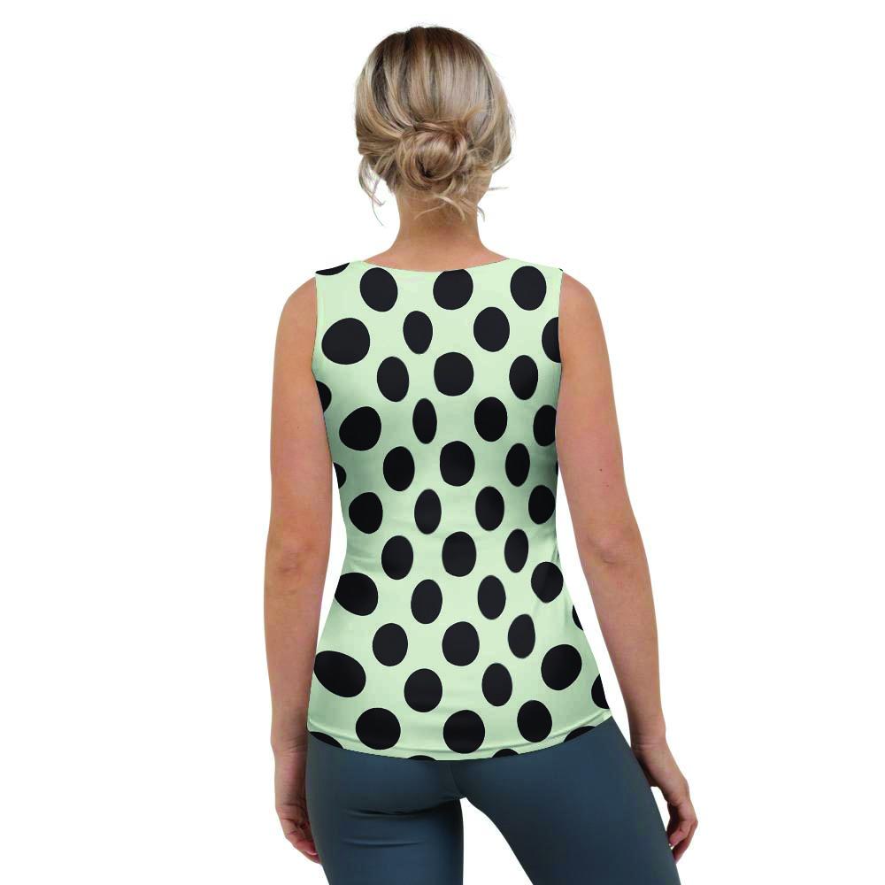 White And Black Polka Dot Print Women's Tank Top-grizzshop