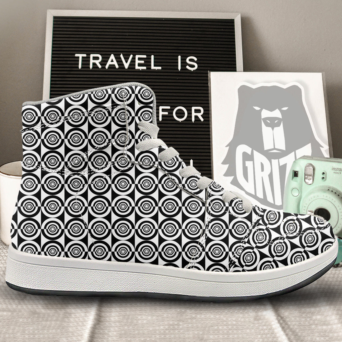White And Black Target Board Print Pattern High Top Sneakers-grizzshop
